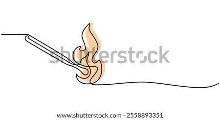 Continuous one line drawing of burning match. simple burning match stick line art vector illustration. Editable stroke, one continuous line drawing of match sticks.one line drawing of burning wooden. 