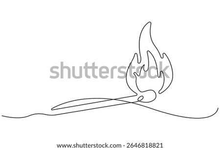 Continuous one line drawing of burning match. simple burning match stick line art vector, single line illustration of match fire vector. isolated white background.