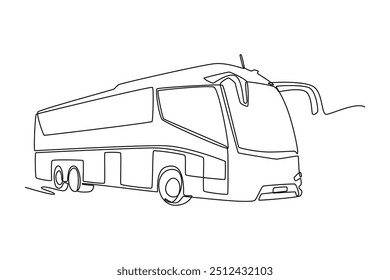 Continuous one line drawing bus transportation concept. Doodle vector illustration.	