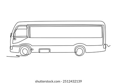 Continuous one line drawing bus transportation concept. Doodle vector illustration.	