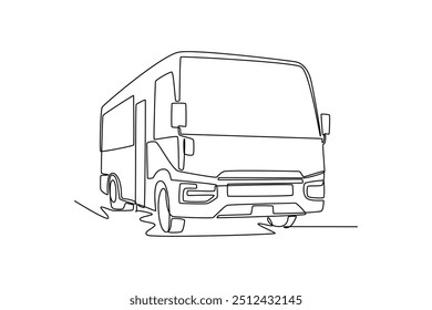 Continuous one line drawing bus transportation concept. Doodle vector illustration.	