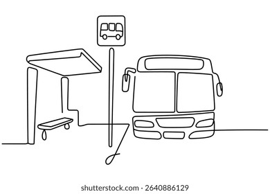 Continuous One Line Drawing Bus Stop