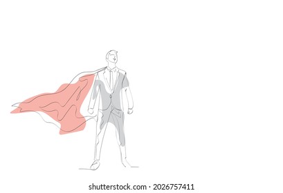 Dibujo continuo de una línea de Business de mano de obra masculina apuesto usando ala de superhéroe. 
