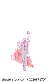 Continuous one line drawing of Business handsome male worker fly using superhero wing. 