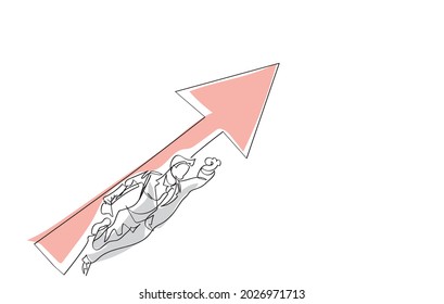 Dibujo continuo de una línea de Business de mano de obra masculina apuesto usando ala de superhéroe. 