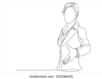 Continuous one line drawing of business woman. Business concept one line illustration. Business woman line abstract portrait minimalist contour drawing.