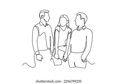 Continuous one line drawing business team getting together. Human relation concept. Single line draw design vector graphic illustration.