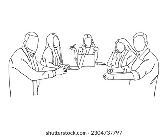 Dibujo continuo de una línea de trabajo en equipo de negocios. Ilustración vectorial.