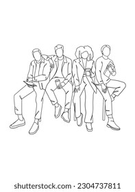 Continuous one line drawing of business teamwork. Vector illustration.