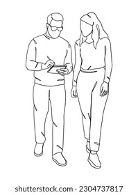 Continuous one line drawing of business teamwork. Vector illustration.