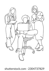 Continuous one line drawing of business teamwork. Vector illustration.
