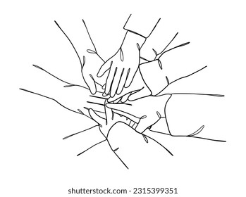 Continuous one line drawing of business people teamwork. Vector illustration.
