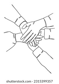 Continuous one line drawing of business people teamwork. Vector illustration.