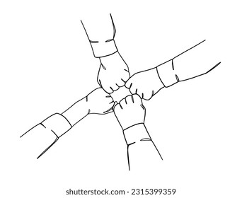 Continuous one line drawing of business people teamwork. Vector illustration.