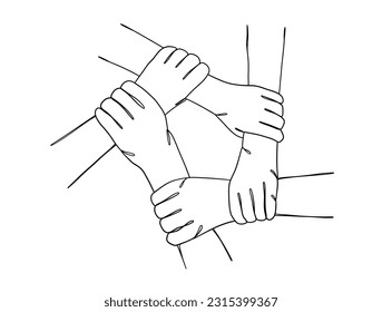 Continuous one line drawing of business people teamwork. Vector illustration.
