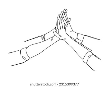 Continuous one line drawing of business people teamwork. Vector illustration.