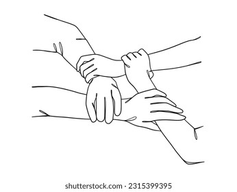 Continuous one line drawing of business people teamwork. Vector illustration.