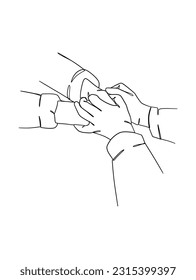 Continuous one line drawing of business people teamwork. Vector illustration.