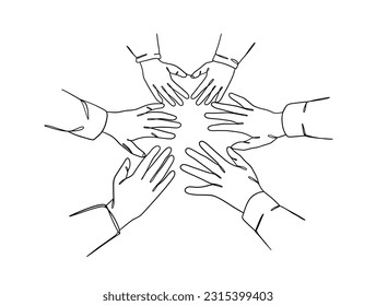 Continuous one line drawing of business people teamwork. Vector illustration.