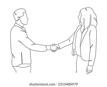 Continuous one line drawing of business agreement. Vector illustration.