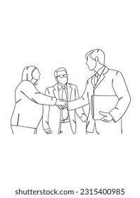 Continuous one line drawing of business agreement. Vector illustration.