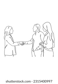 Continuous one line drawing of business agreement. Vector illustration.