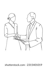 Continuous one line drawing of business agreement. Vector illustration.