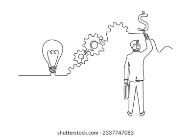 Conceptos de negocio de dibujo continuo de una línea de análisis, planificación, investigación de marketing, comunicación de trabajo, configuración de objetivos. Ilustración gráfica vectorial de diseño de líneas simples.