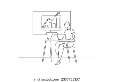 Continuous one line drawing business concepts of analytics, planning, marketing research, work communication, goal settings. Single line draw design vector graphic illustration.