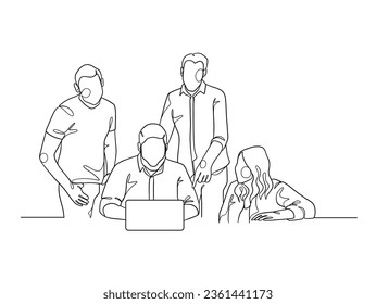 Continuous one line drawing of business people teamwork. Vector illustration.