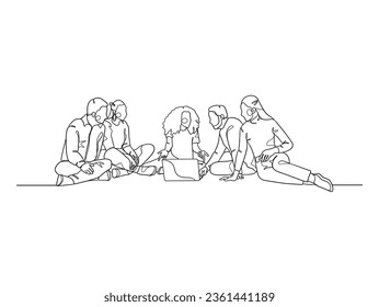 Continuous one line drawing of business people teamwork. Vector illustration.