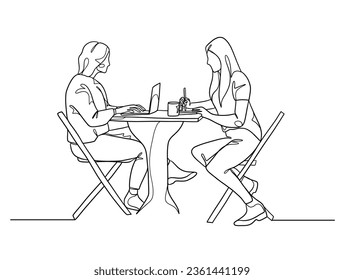 Continuous one line drawing of business people teamwork. Vector illustration.