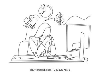 Continuous one line drawing Business icons are floating above head concept. Doodle vector illustration.