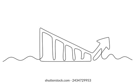 Continuous one line drawing of business graph showing growth raise arrow chart transformation	