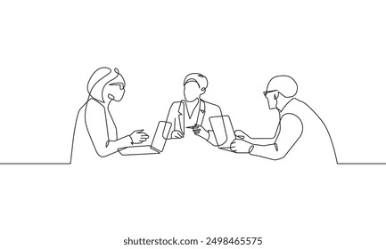 Dibujo continuo de una línea del grupo de negocios en la oficina. Ilustración de una línea de concepto de negocio. Línea de hombres de negocios Retrato Abstractas Dibujo de contorno minimalista. Vector EPS 10	