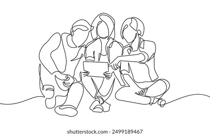 Continuous One Line Drawing of Business Group. Business or Friendship Concept One Line Illustration. Friends Line Abstract Portrait Minimalist Contour Drawing. Vector EPS 10