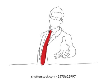 Continuous one line drawing of business man shaking hand make agreement on work, cooperation, partnership, business deal concept, single line art. Hand made vector not AI 