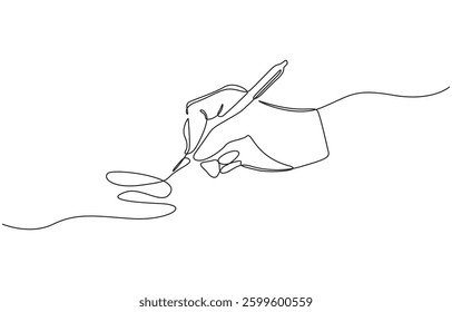 Continuous one line drawing of business man or woman hand gesture drawn straight zig zag line, Write long zigzag streak with pen on notepad concept.