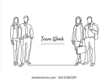 Continuous one line drawing of business people, businesswoman and businessman line art vector illustration. Business teamwork concept.Editable stroke. Doodle vector illustration	