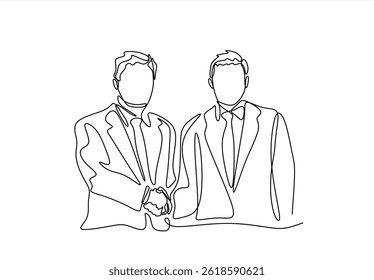 Dibujo continuo de una línea, socios comerciales, clientes dándose la mano, concluyendo un acuerdo, un Acuerdo. Concepto de negocio. Vector ilustración gráfica de un dibujo de línea. Trazo editable. Editable

