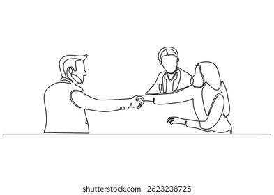 Dibujo continuo de una línea de personas de negocios hacen una negociación. Ilustración de dibujo de una sola línea de negocio. Arte de Arte vectorial de concepto de negociación. ilustración de línea Doodle.