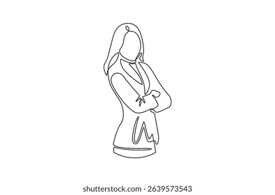 Continuous one line drawing of Business woman. Single line drawing illustration of Lady entrepreneur. Professional executive manager concept vector art. Doodle line illustration.