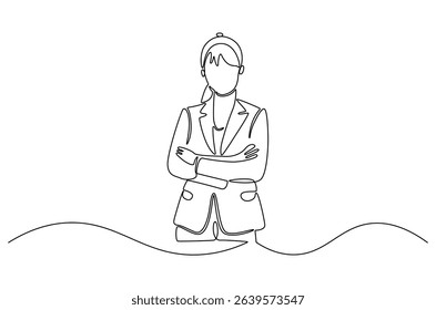 Continuous one line drawing of Business woman. Single line drawing illustration of Lady entrepreneur. Professional executive manager concept vector art. Doodle line illustration.