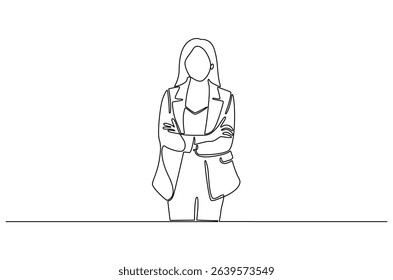Continuous one line drawing of Business woman. Single line drawing illustration of Lady entrepreneur. Professional executive manager concept vector art. Doodle line illustration.