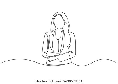 Continuous one line drawing of Business woman. Single line drawing illustration of Lady entrepreneur. Professional executive manager concept vector art. Doodle line illustration.