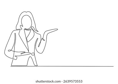 Continuous one line drawing of Business woman. Single line drawing illustration of Lady entrepreneur. Professional executive manager concept vector art. Doodle line illustration.