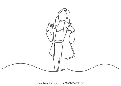 Continuous one line drawing of Business woman. Single line drawing illustration of Lady entrepreneur. Professional executive manager concept vector art. Doodle line illustration.