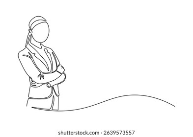 Continuous one line drawing of Business woman. Single line drawing illustration of Lady entrepreneur. Professional executive manager concept vector art. Doodle line illustration.