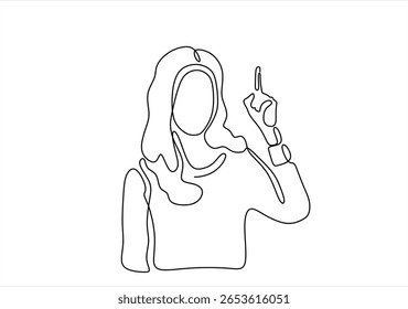 Dibujo continuo de una línea de mujer de negocios señalando con el dedo. Estilo de arte de una línea. Dibujado a mano un Vector de línea. Trazo editable		