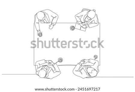 Continuous one line drawing of business people talking during coffee break, casual business conversation during break in meeting concept, single line art.